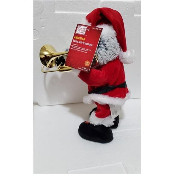 Animated  Musical African American Santa  With Trombone Christmas Decor Plush - Picture 4 of 9